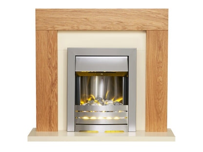 Adam Dakota Fireplace Oak & Cream + Helios Electric Fire Brushed Steel, 39"