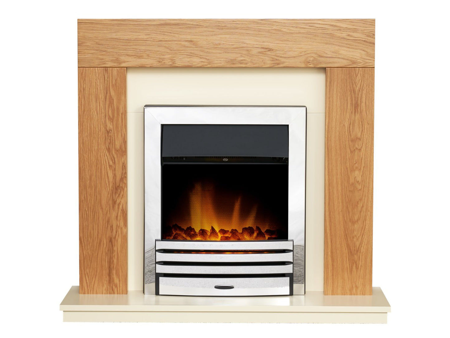 Adam Dakota Fireplace in Oak & Cream with Eclipse Electric Fire in Chrome, 39 Inch