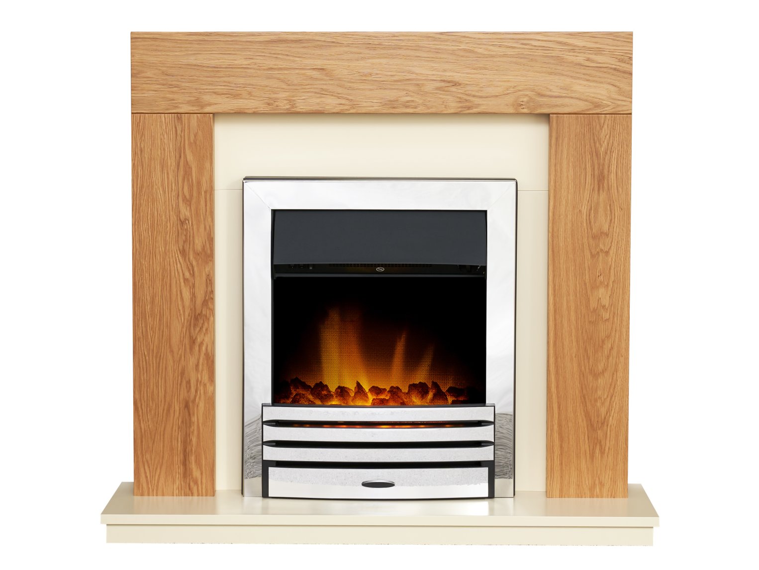 Adam Dakota Fireplace in Oak & Cream with Eclipse Electric Fire in Chrome, 39 Inch