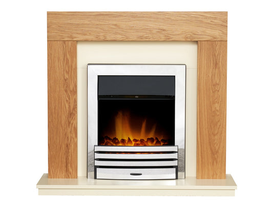 Adam Dakota Fireplace in Oak & Cream with Eclipse Electric Fire in Chrome, 39 Inch