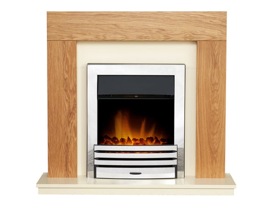 Adam Dakota Fireplace in Oak & Cream with Eclipse Electric Fire in Chrome, 39 Inch