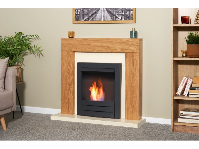 Adam Dakota Fireplace Suite Oak + Colorado Bio Ethanol Fire Black, 39"
