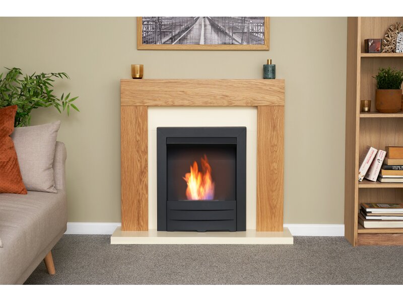 Adam Dakota Fireplace Suite Oak + Colorado Bio Ethanol Fire Black, 39"