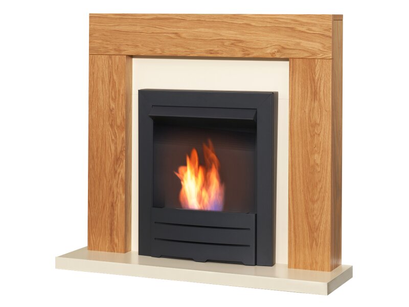 Adam Dakota Fireplace Suite Oak + Colorado Bio Ethanol Fire Black, 39"