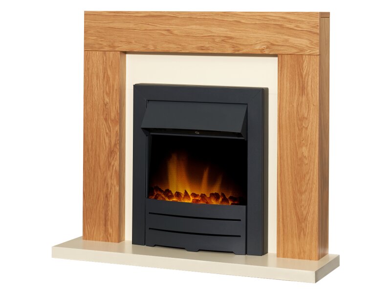 Adam Dakota Fireplace Oak & Cream + Colorado Electric Fire Black, 39"