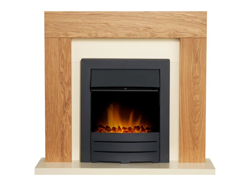 Adam Dakota Fireplace Oak & Cream + Colorado Electric Fire Black, 39"