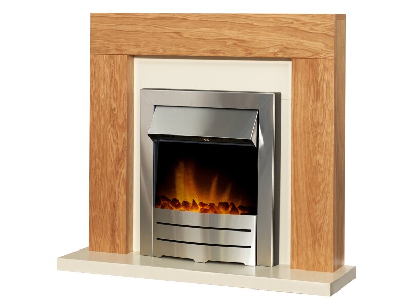 Adam Dakota Fireplace Oak & Cream + Colorado Electric Fire Brushed Steel, 39"