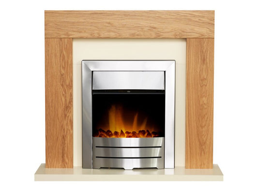 Adam Dakota Fireplace Oak & Cream + Colorado Electric Fire Brushed Steel, 39"