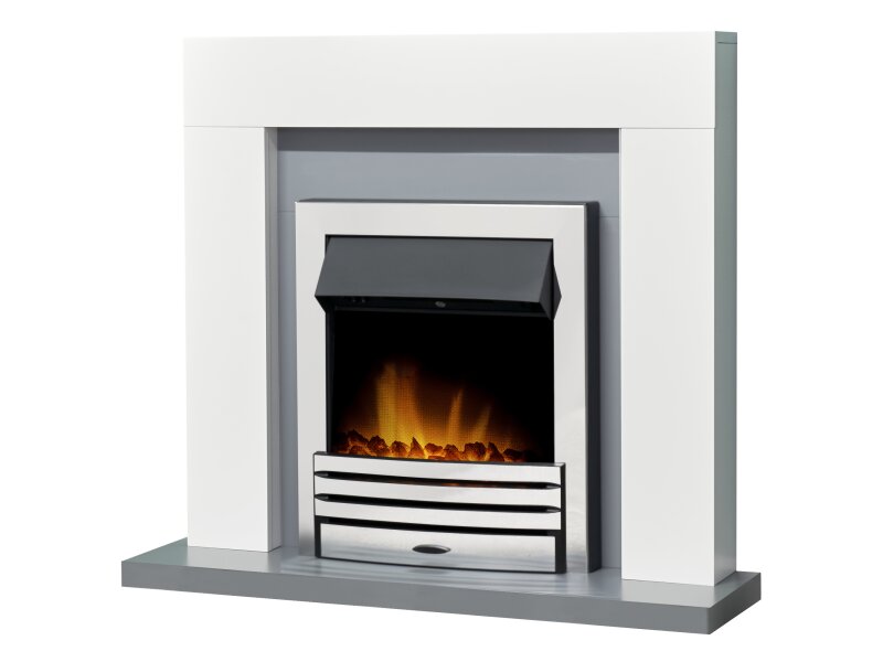 Adam Dakota Fireplace Pure White & Grey + Eclipse Electric Fire Chrome, 39"