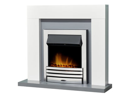 Adam Dakota Fireplace Pure White & Grey + Eclipse Electric Fire Chrome, 39"