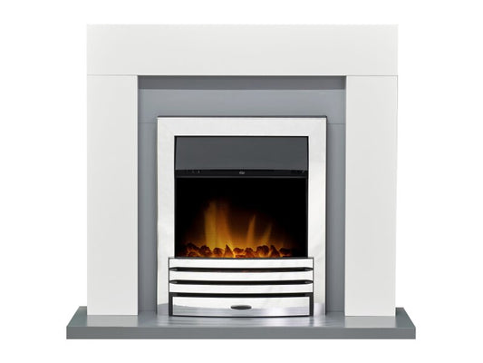 Adam Dakota Fireplace Pure White & Grey + Eclipse Electric Fire Chrome, 39"