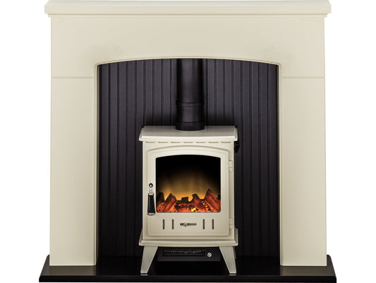 Adam Derwent Stove Suite in Cream with Aviemore Electric Stove in Cream Enamel, 48 Inch