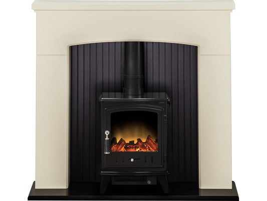 Adam Derwent Stove Suite in Cream with Aviemore Electric Stove in Black Enamel 48 Inch