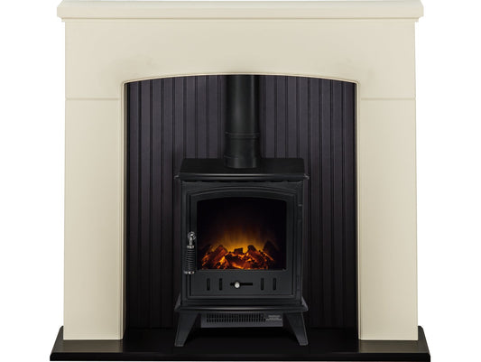Adam Derwent Stove Suite in Cream with Aviemore Electric Stove in Black, 48 Inch