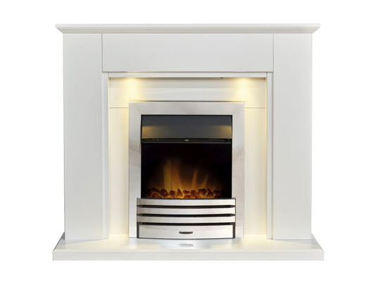 Adam Eltham Fireplace in Pure White with Downlights & Eclipse Electric Fire in Chrome, 45 Inch