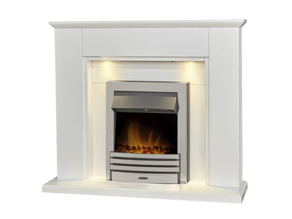 Adam Eltham Fireplace in Pure White with Downlights & Eclipse Electric Fire in Chrome, 45 Inch