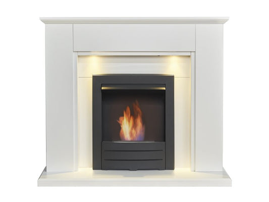 Adam Eltham Fireplace in Pure White with Downlights & Colorado Bio Ethanol in Black, 45 Inch