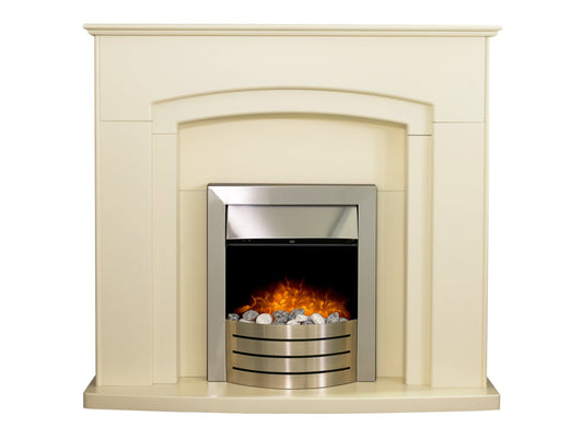 Adam Falmouth Fireplace in Cream with Downlights & Comet Electric Fire in Brushed Steel, 49 Inch