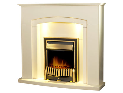Adam Falmouth Fireplace Cream + Downlights & Elan Electric Fire Brass, 49"