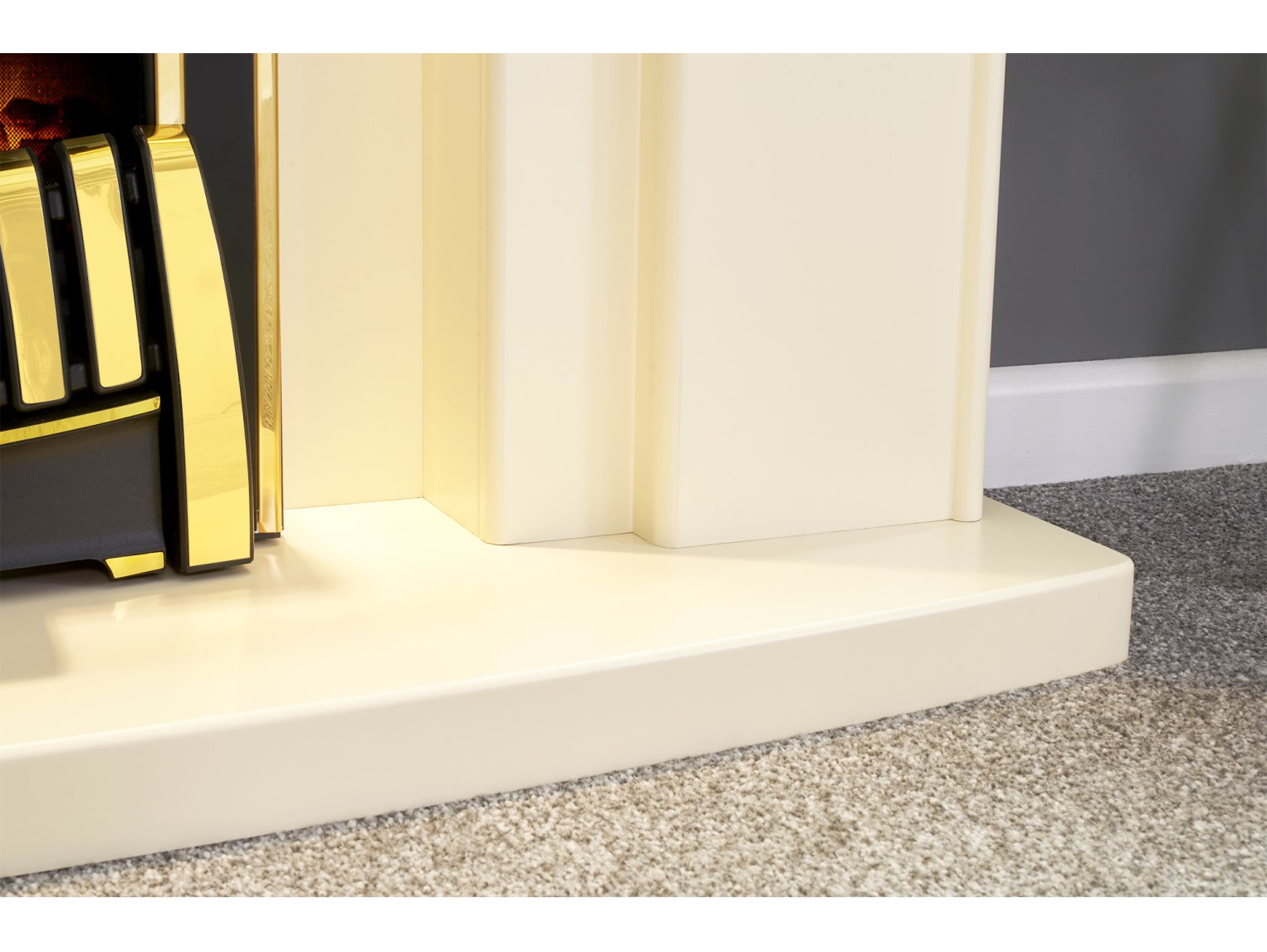 Adam Falmouth Fireplace Cream + Downlights & Elan Electric Fire Brass, 49"