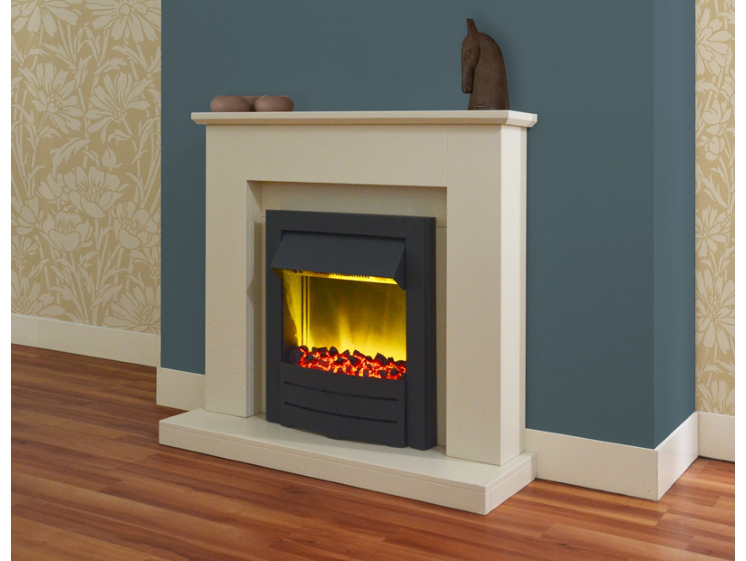 Adam Fareham Fireplace Suite Stone Effect + Colorado Electric Fire Black, 39"