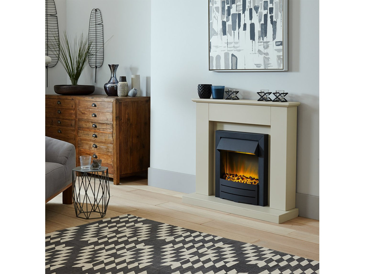 Adam Fareham Fireplace Suite Stone Effect + Colorado Electric Fire Black, 39"