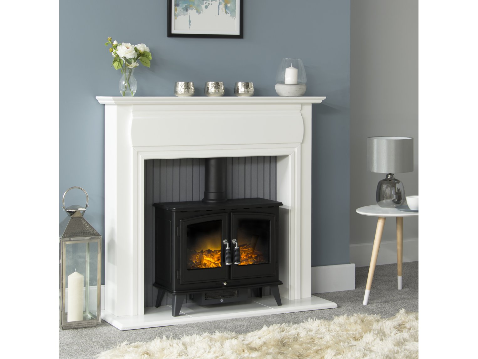 Adam Florence Stove Suite Pure White + Woodhouse Electric Stove Black, 48"