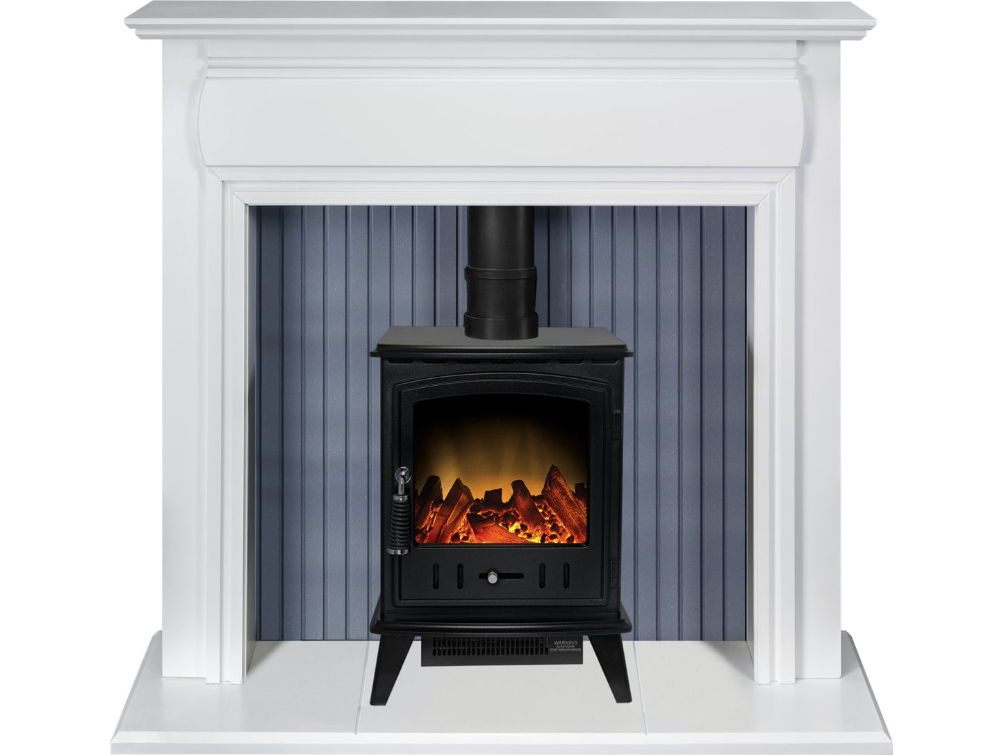 Adam Florence Stove Suite in Pure White with Aviemore Electric Stove in Black Enamel 48 Inch