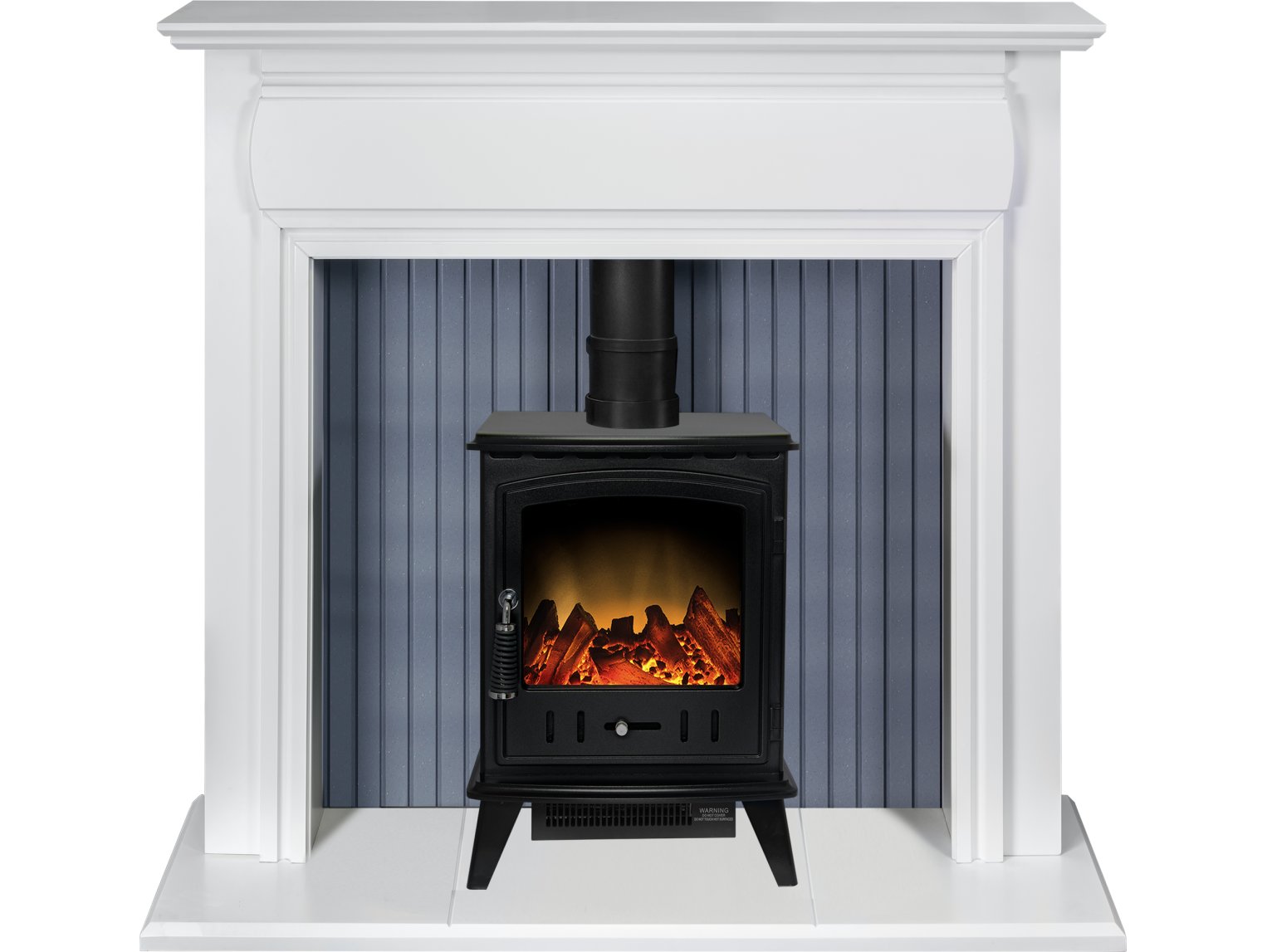 Adam Florence Stove Suite in Pure White with Aviemore Electric Stove in Black Enamel 48 Inch