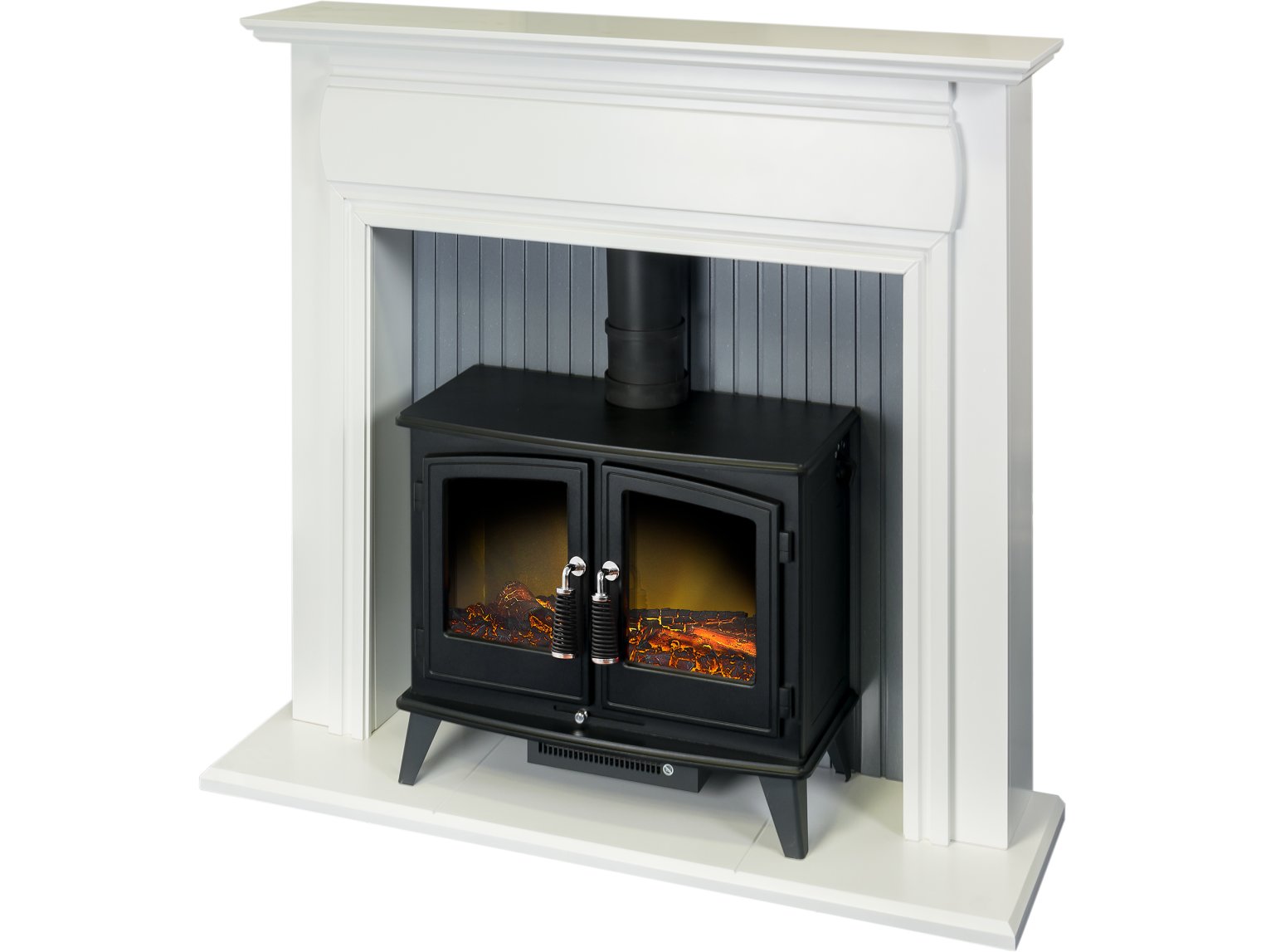 Adam Florence Stove Suite Pure White + Woodhouse Electric Stove Black, 48"