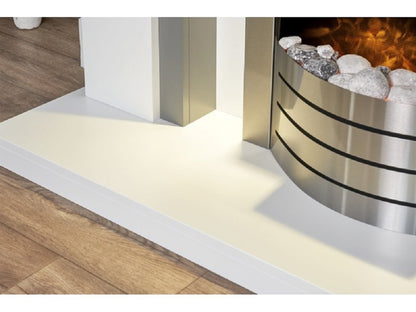 Adam Genoa Fireplace in Pure White & Grey with Downlights & Comet Electric Fire in Brushed Steel, 48 Inch