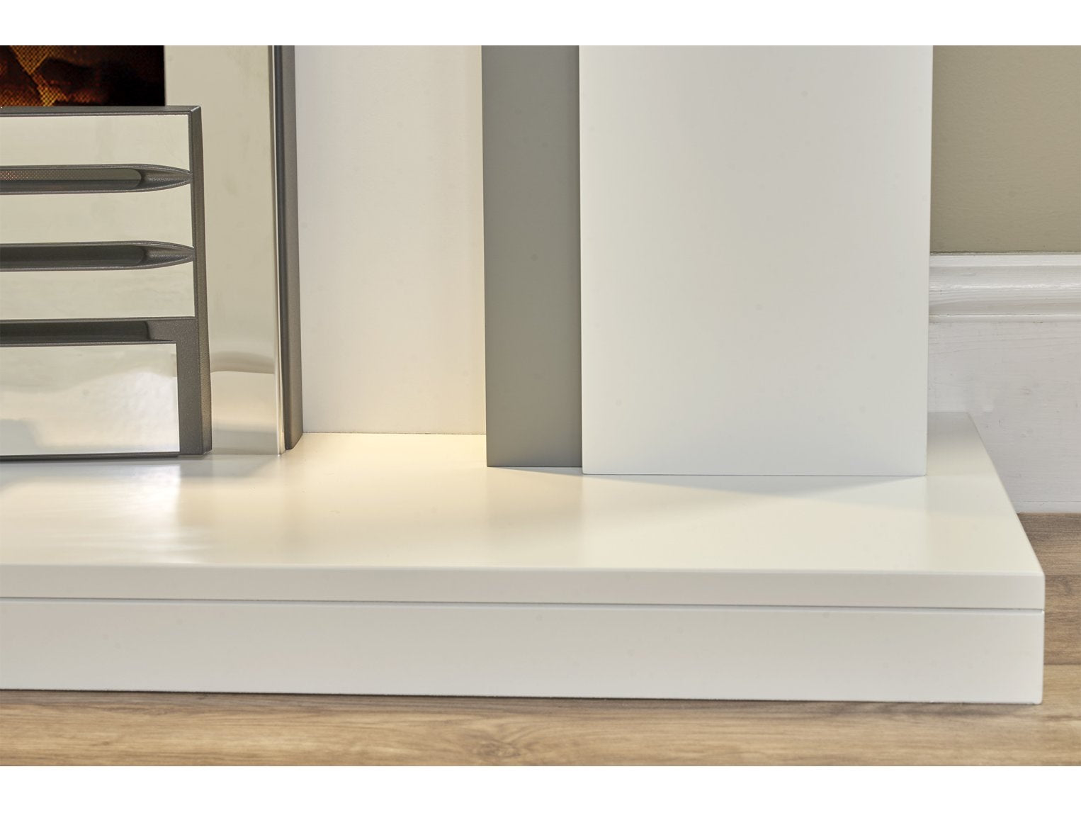 Adam Genoa Fireplace in Pure White & Grey with Downlights & Eclipse Electric Fire in Chrome, 48 Inch
