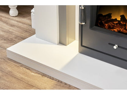 Adam Genoa Fireplace in Pure White & Grey with Downlights & Oslo Electric Inset Stove in Black, 48 Inch