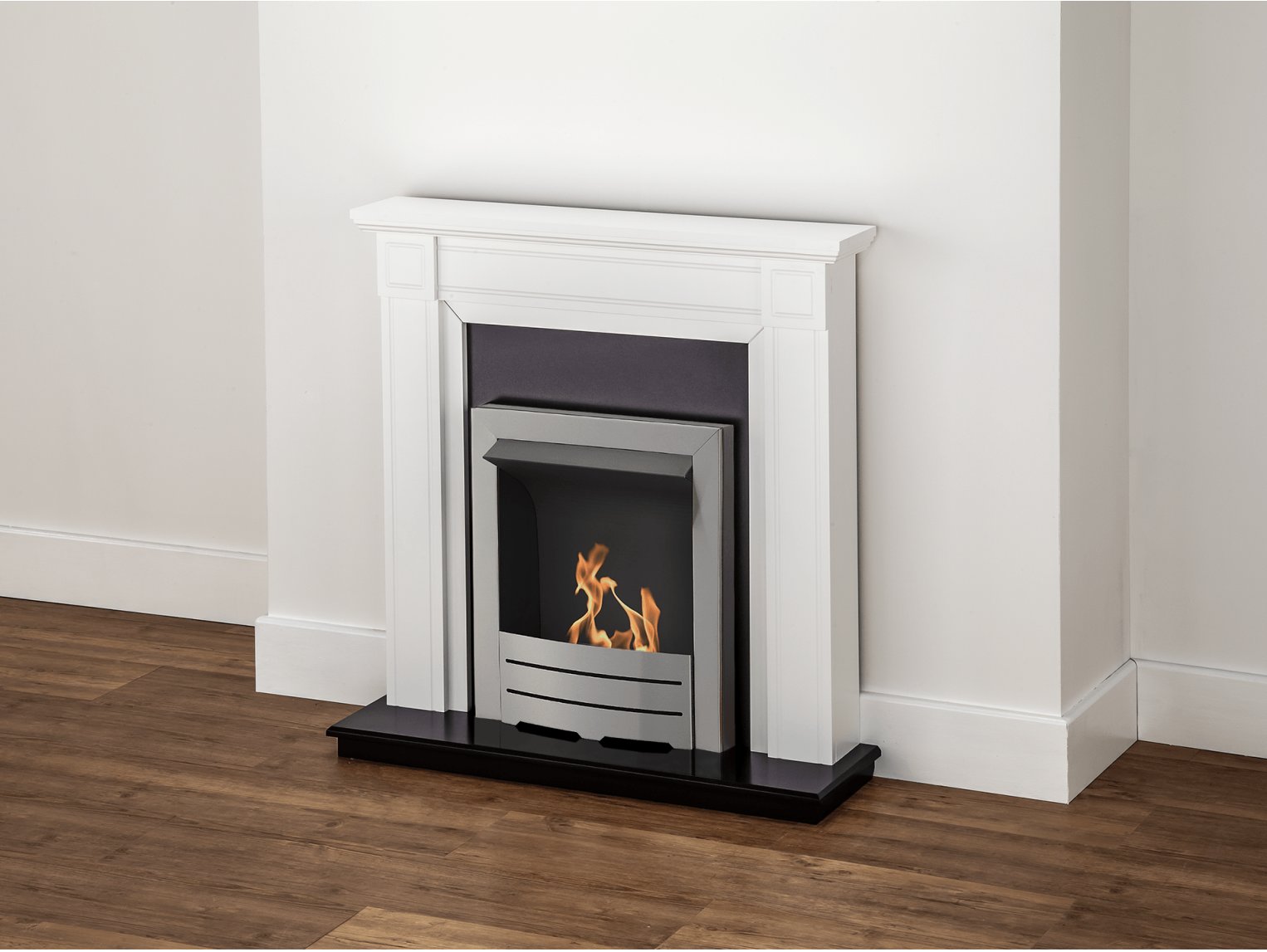 Adam Georgian Fireplace Suite Pure White + Colorado Bio Ethanol Fire Brushed Steel, 39"