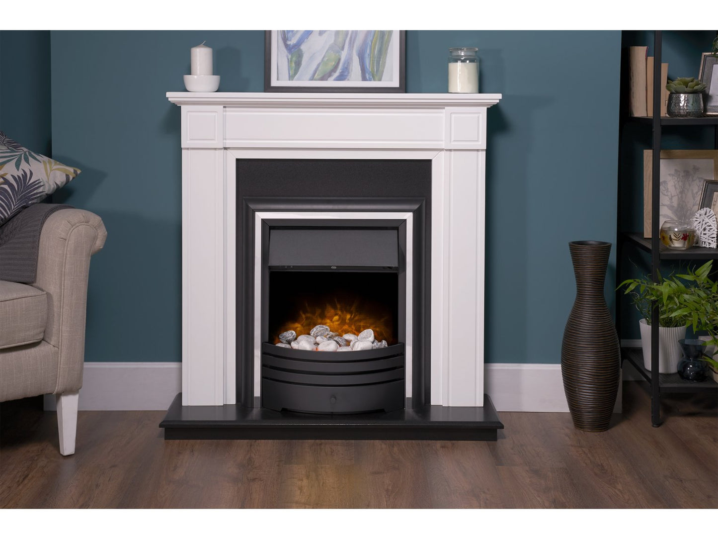 Adam Georgian Fireplace Suite Pure White & Black + Cambridge 6-in-1 Electric Fire Black, 39"