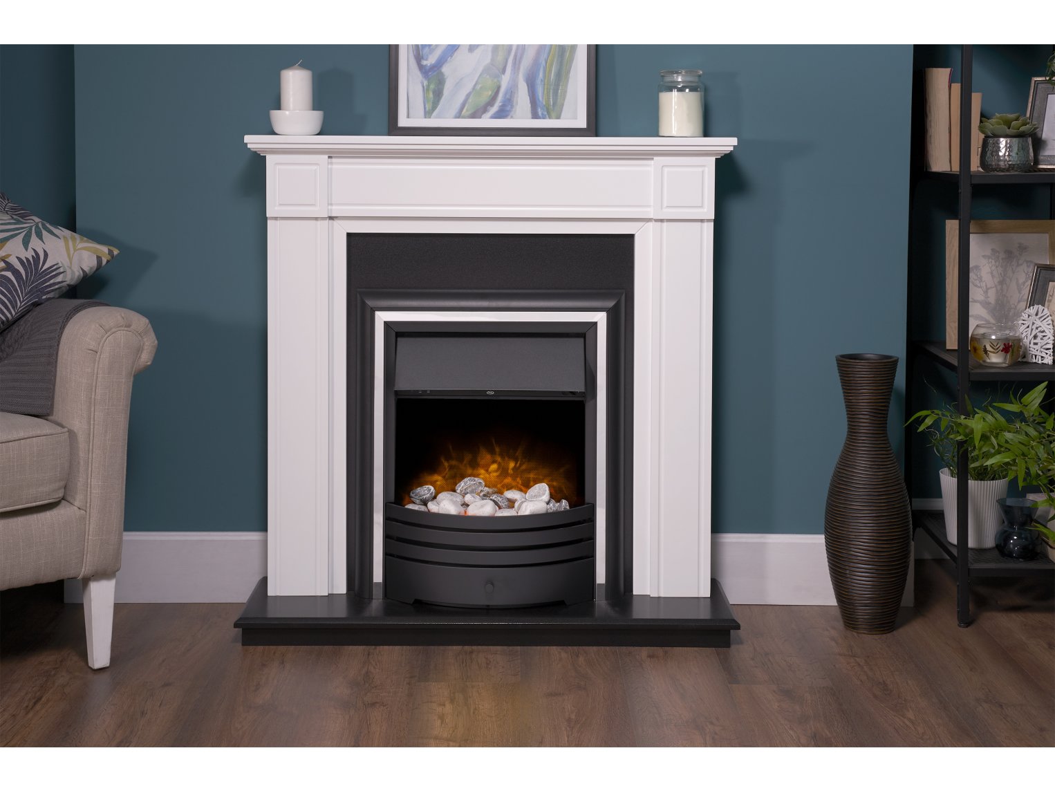 Adam Georgian Fireplace Suite Pure White & Black + Cambridge 6-in-1 Electric Fire Black, 39"