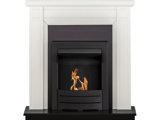 Adam Georgian Fireplace Suite in Pure White with Colorado Bio Ethanol Fire in Black, 39 Inch