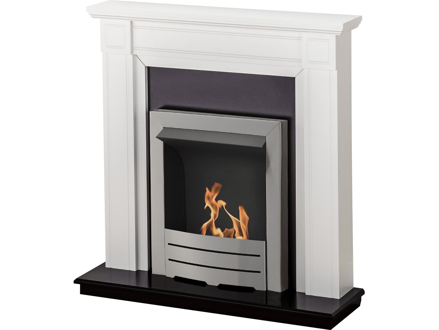 Adam Georgian Fireplace Suite Pure White + Colorado Bio Ethanol Fire Brushed Steel, 39"