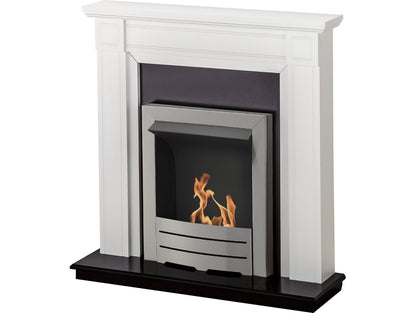 Adam Georgian Fireplace Suite Pure White + Colorado Bio Ethanol Fire Brushed Steel, 39"