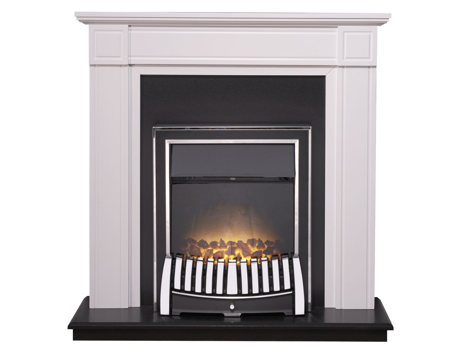 Adam Georgian Fireplace Suite in Pure White with Elan Electric Fire in Chrome, 39 Inch