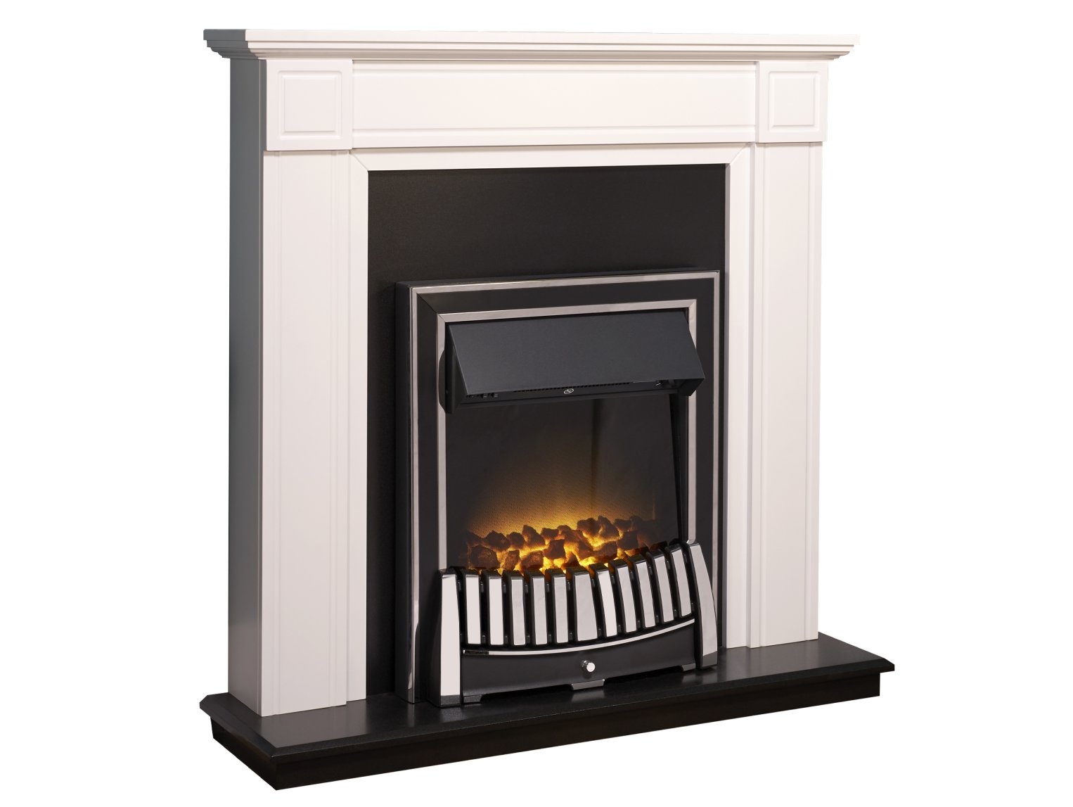 Adam Georgian Fireplace Suite Pure White + Elan Electric Fire Chrome, 39"