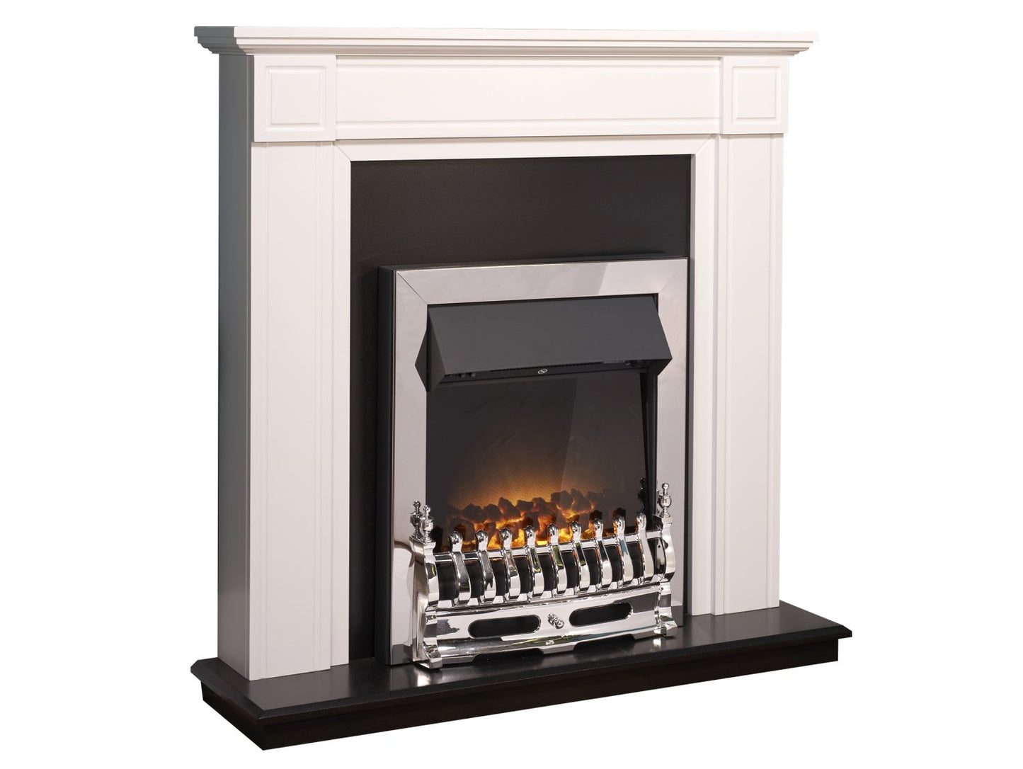 Adam Georgian Fireplace Pure White/Black + Blenheim Electric Fire Chrome, 39"