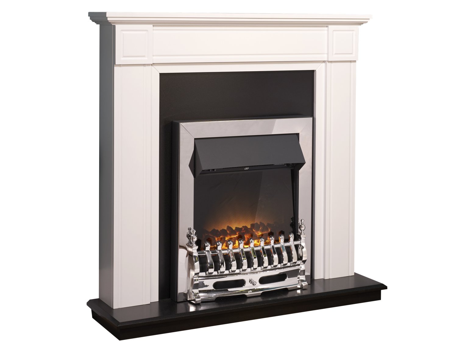 Adam Georgian Fireplace Pure White/Black + Blenheim Electric Fire Chrome, 39"