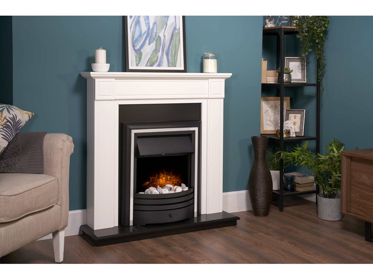 Adam Georgian Fireplace Suite Pure White & Black + Cambridge 6-in-1 Electric Fire Black, 39"