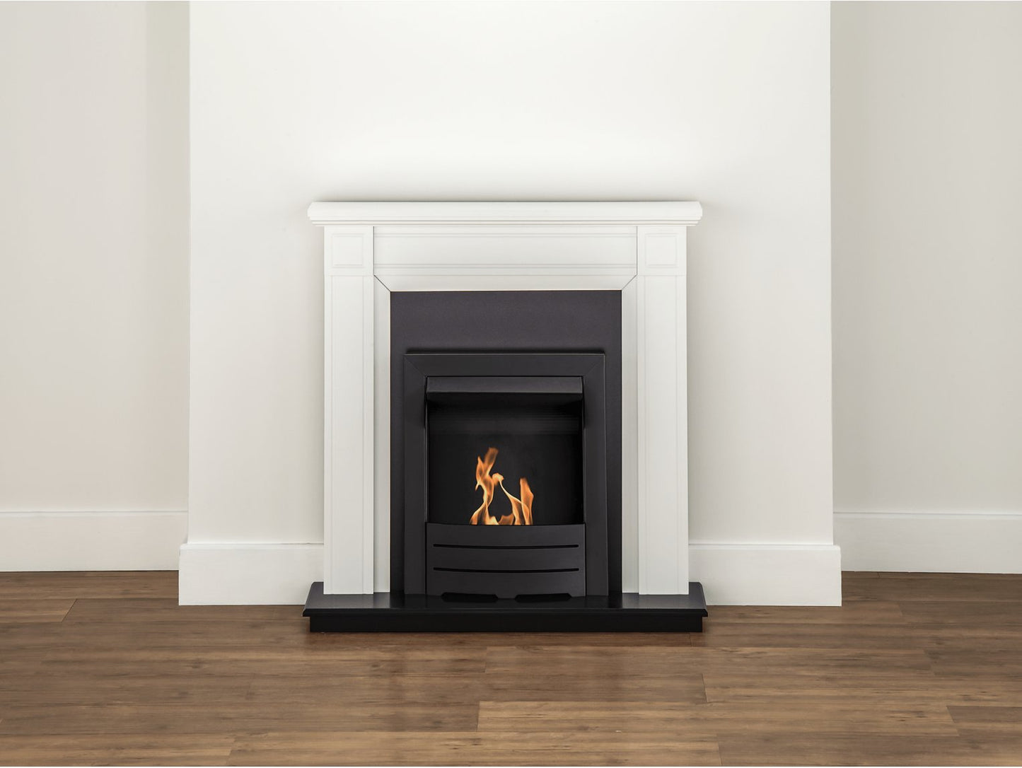 Adam Georgian Fireplace Suite Pure White w Colorado Bio Ethanol Fire Black 39"