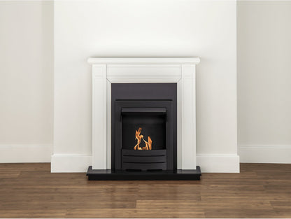 Adam Georgian Fireplace Suite Pure White w Colorado Bio Ethanol Fire Black 39"