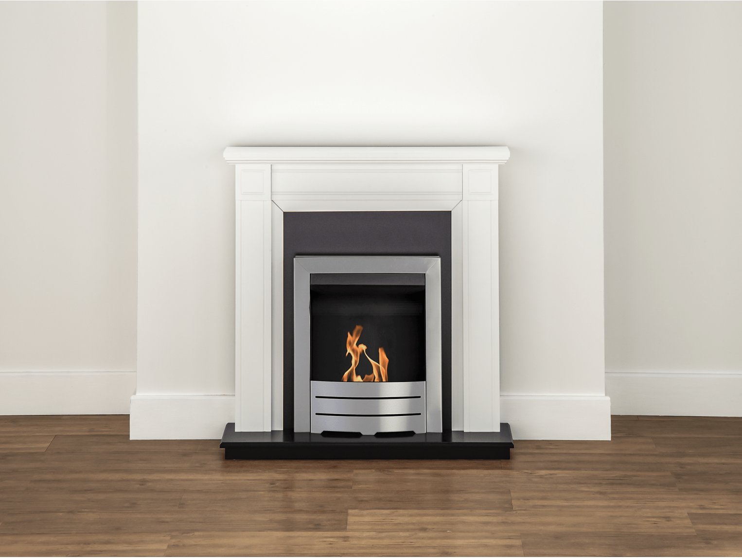 Adam Georgian Fireplace Suite Pure White + Colorado Bio Ethanol Fire Brushed Steel, 39"
