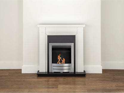 Adam Georgian Fireplace Suite Pure White + Colorado Bio Ethanol Fire Brushed Steel, 39"