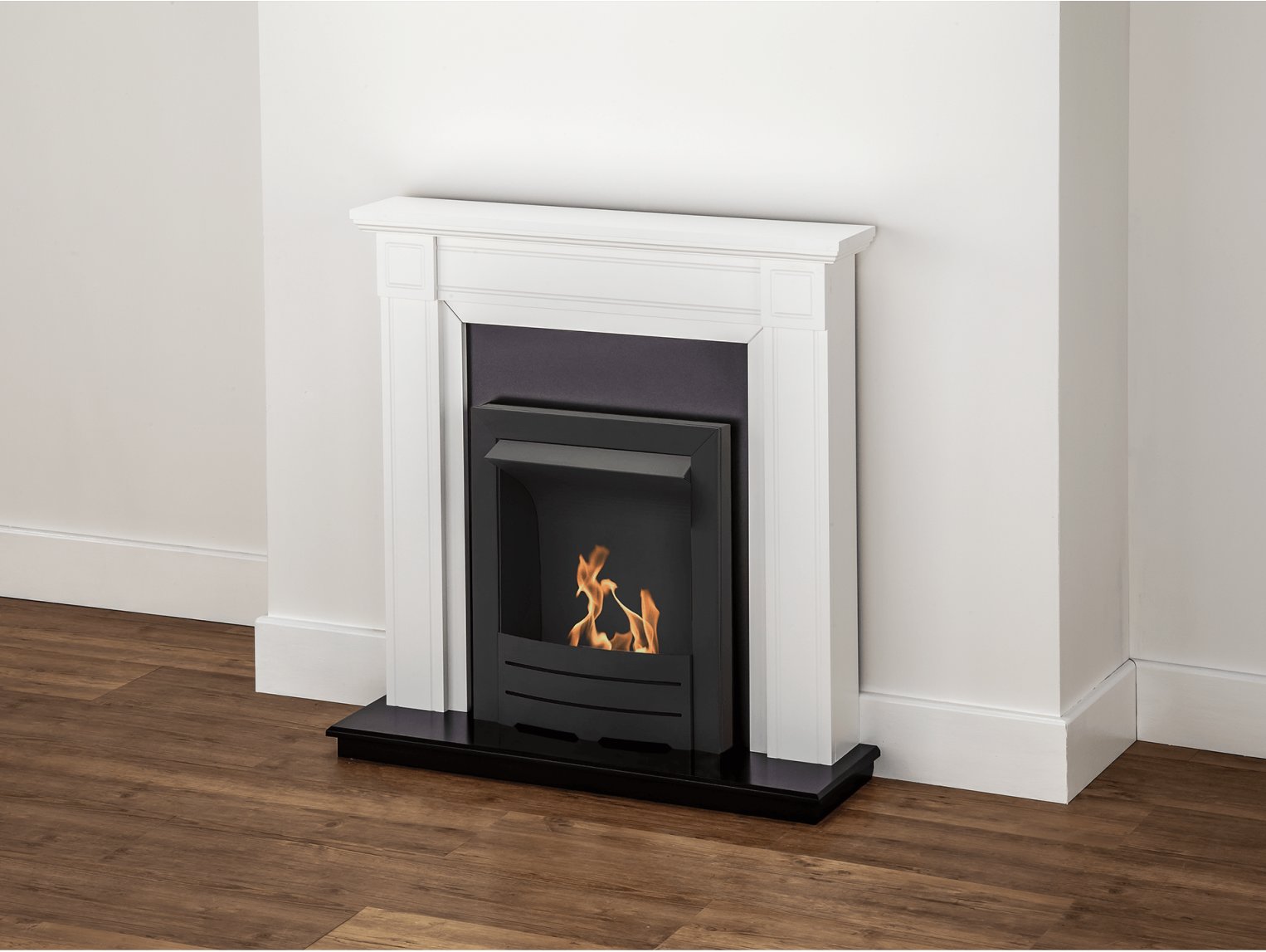 Adam Georgian Fireplace Suite Pure White w Colorado Bio Ethanol Fire Black 39"