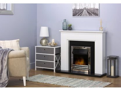 Adam Greenwich Fireplace Suite Pure White & Black + Eclipse Electric Fire Chrome, 45"